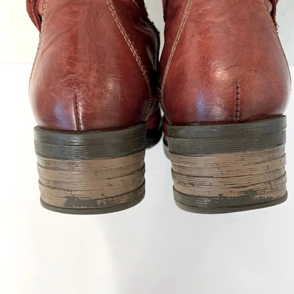 Dromedaris Women's Kara Combat Red Leather + Suede Lace-up Comfort Inside Zip - Picture 9 of 13